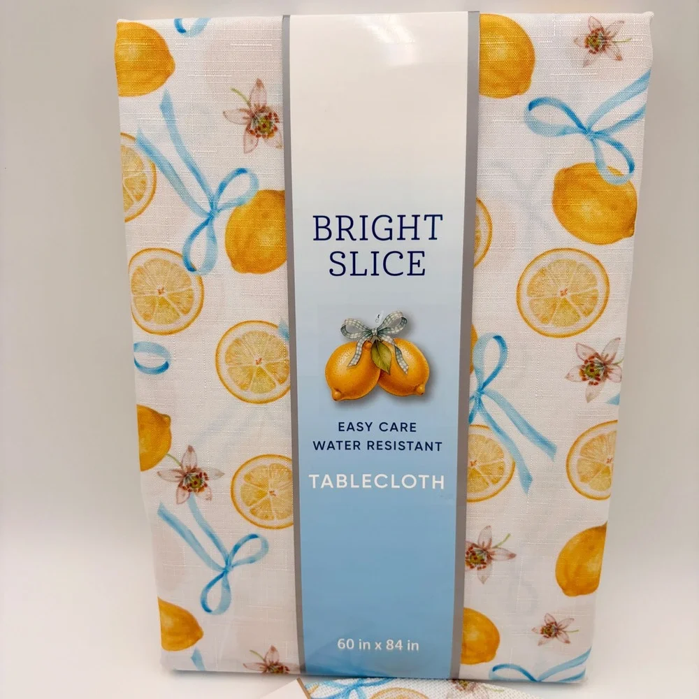Bright Slice Lemon Tablecloth 60x84 & Mint Ivy‎ 6 Placemats Set Blue Bow Citrus